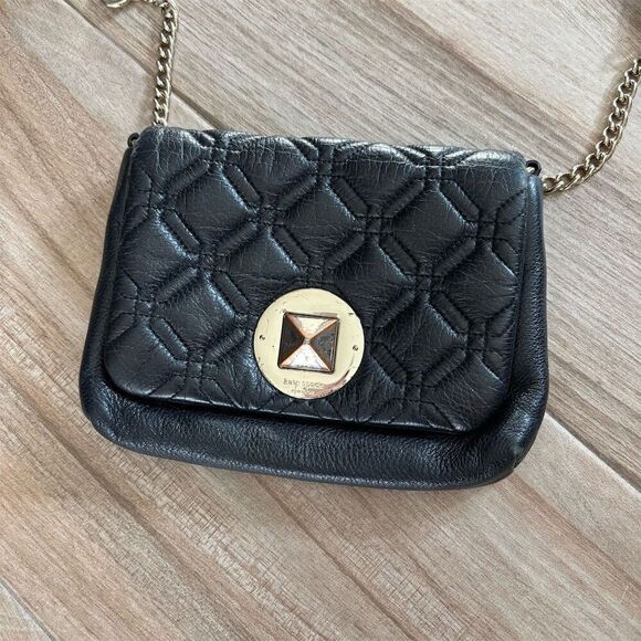 Kate Spade Black Vintage Quilted Leather Crossbody Bag Gold Chain Strap - Picture 2 of 7